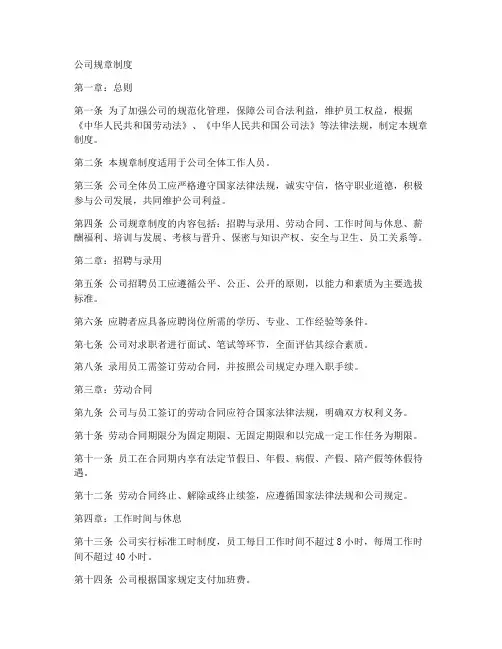 公司规章制度小规模模板