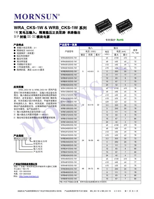 MORNSUN WRB CS-1W系列电源模块Datasheet