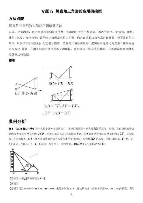 专题：解直角三角形的应用拥抱型