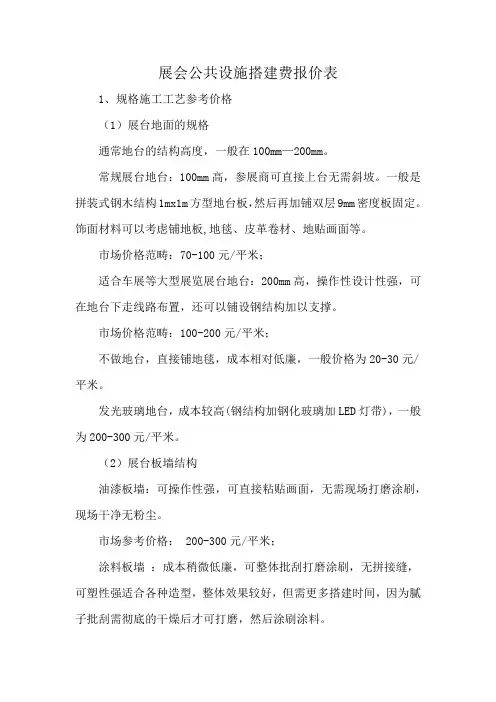 展会公共设施搭建费报价表