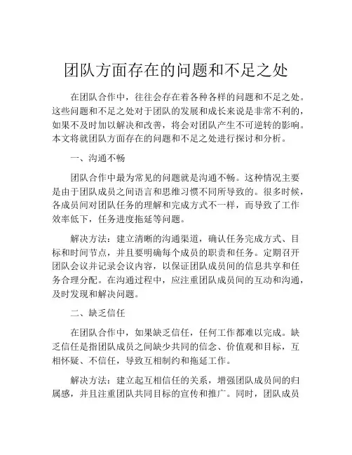 团队方面存在的问题和不足之处