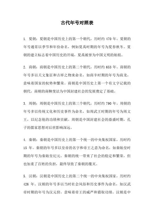 古代年号对照表