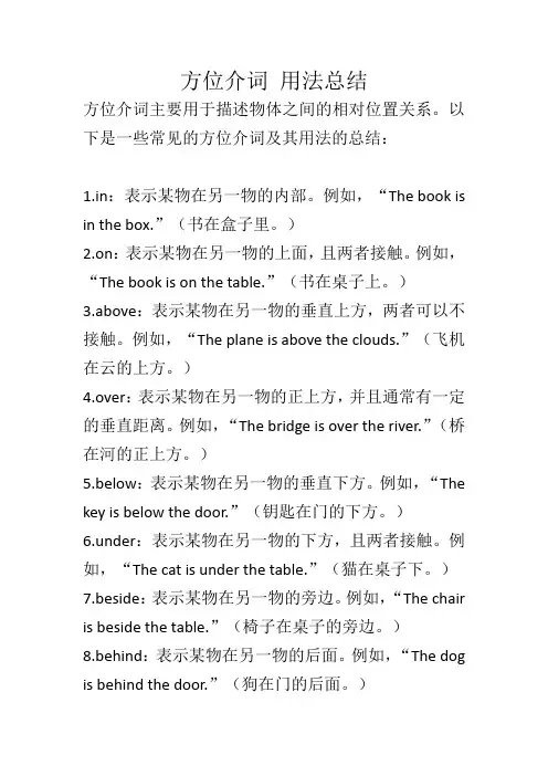 方位介词 用法总结