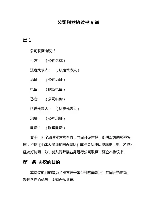 公司联营协议书6篇