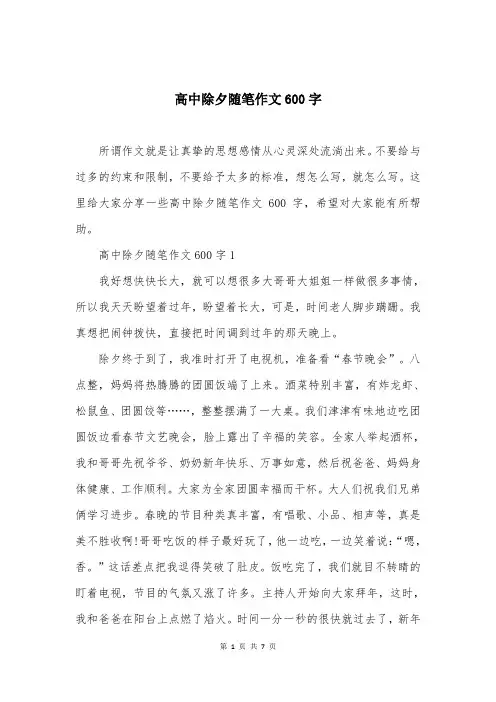 高中除夕随笔作文600字