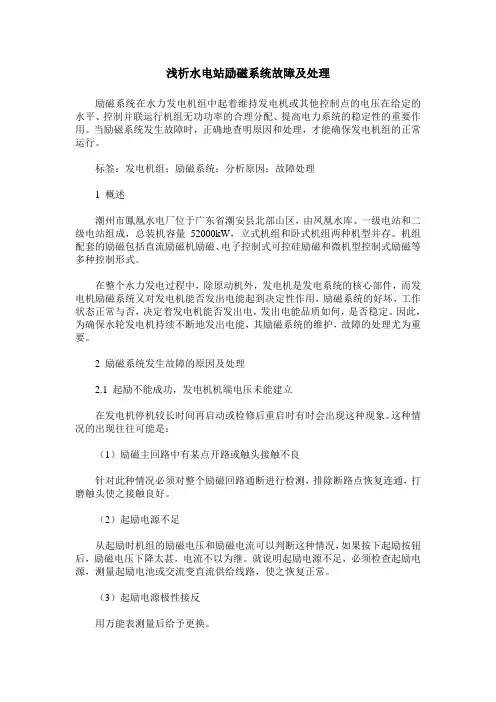 浅析水电站励磁系统故障及处理