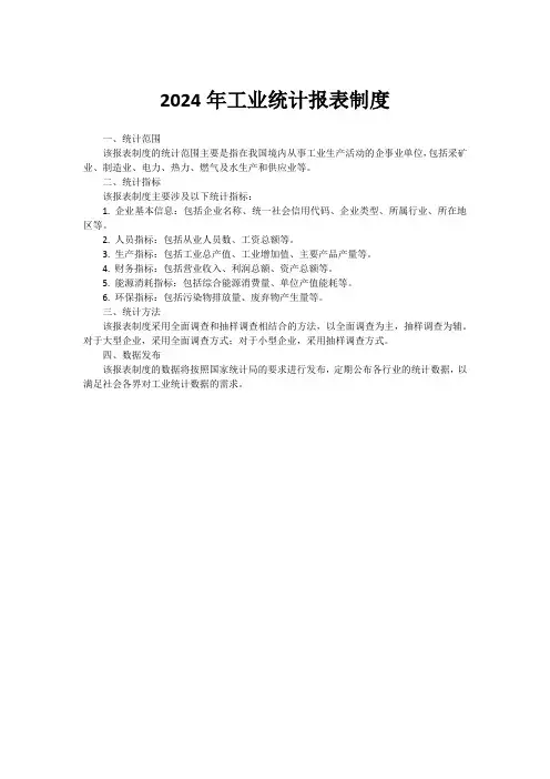 2024年工业统计报表制度