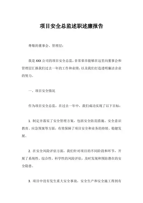 项目安全总监述职述廉报告