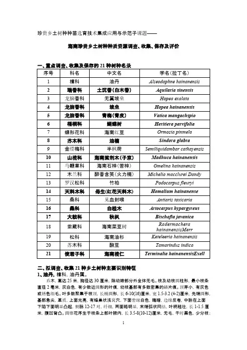 海南珍贵乡土树种种质资源调查、收集、保存及评价项目树种识别-推荐下载