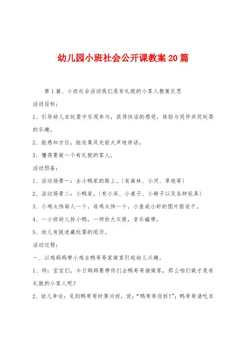 幼儿园小班社会公开课教案20篇
