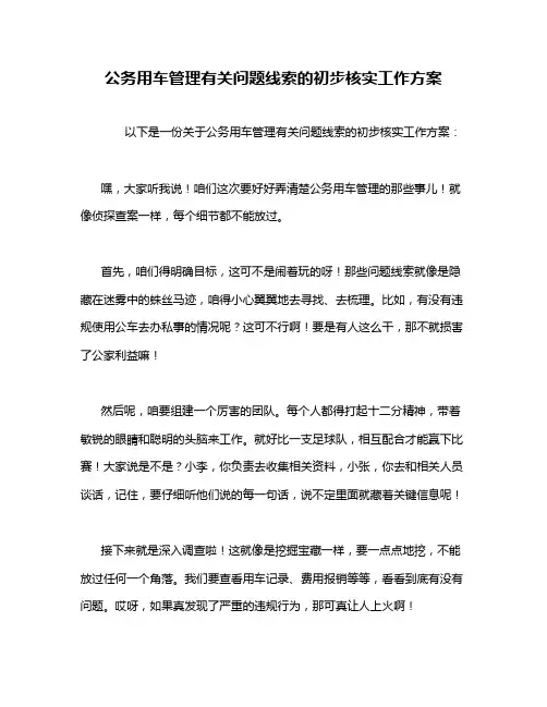 公务用车管理有关问题线索的初步核实工作方案