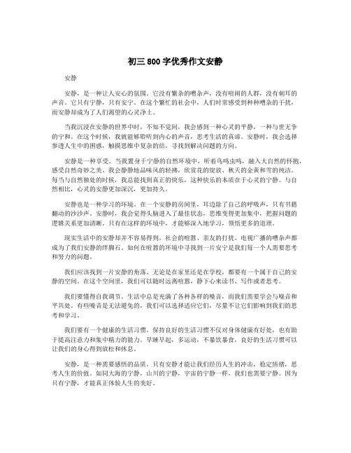 初三800字优秀作文安静
