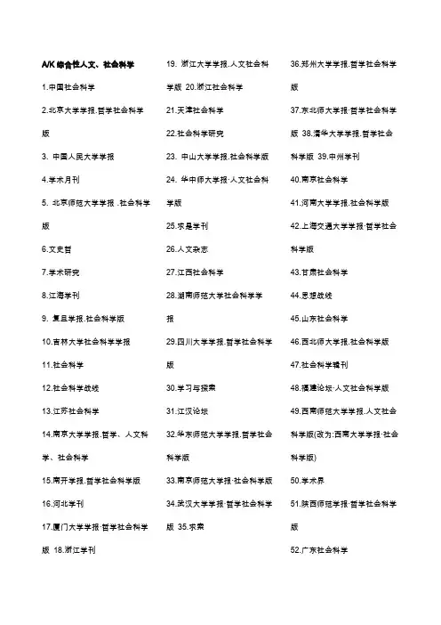 文学类中文核心期刊目录集合