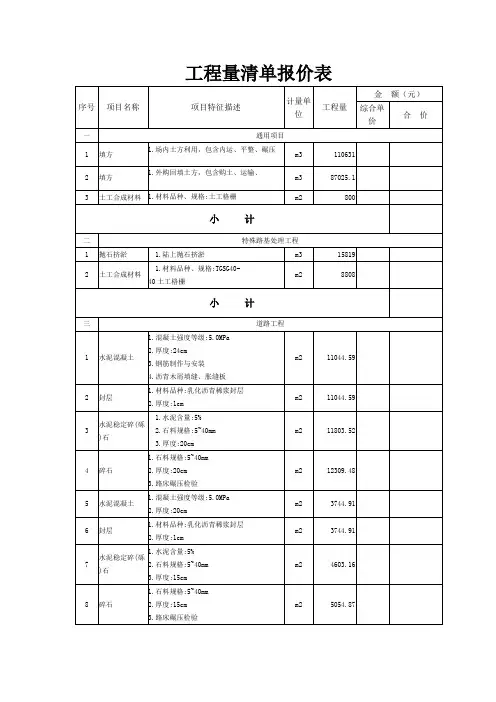 工程量清单报价表