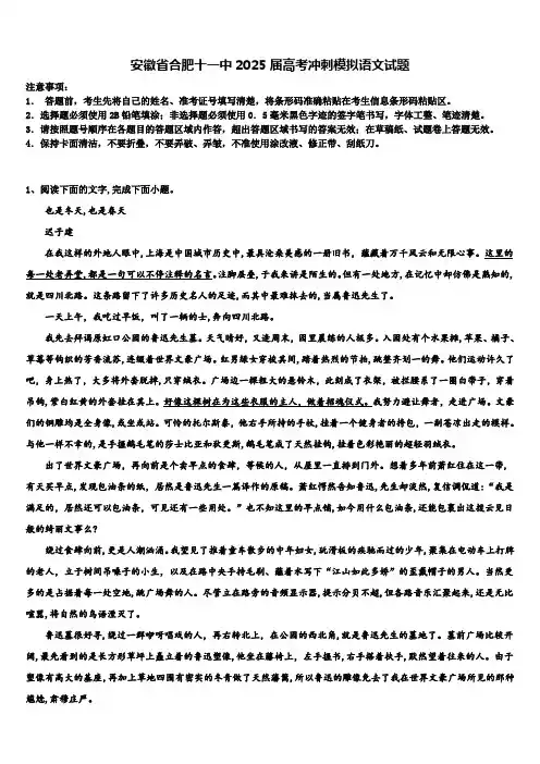 安徽省合肥十一中2025届高考冲刺模拟语文试题含解析