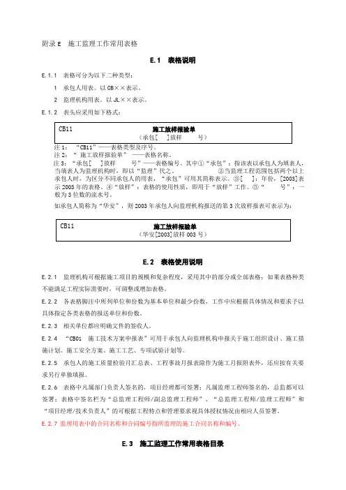 SL288-2014《水利工程施工监理规范》全套表格
