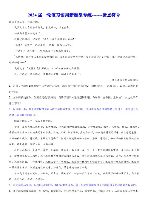 【专题提升】2024届高考语文复习：语用新题型专练-标点符号