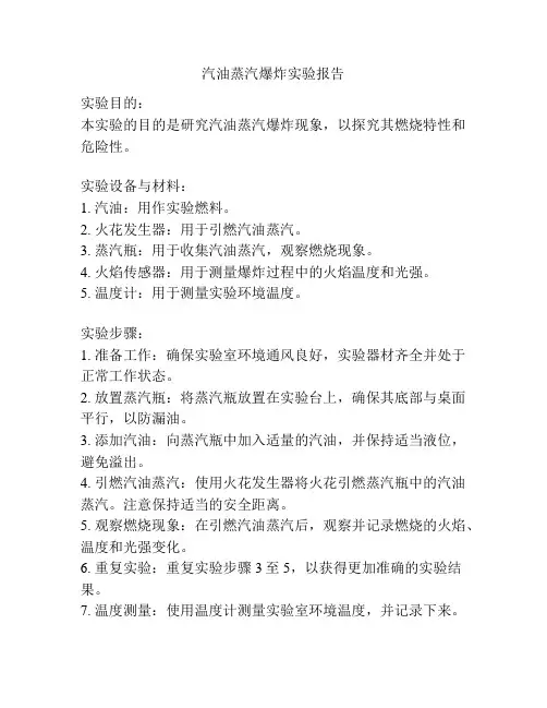 汽油蒸汽爆炸实验报告