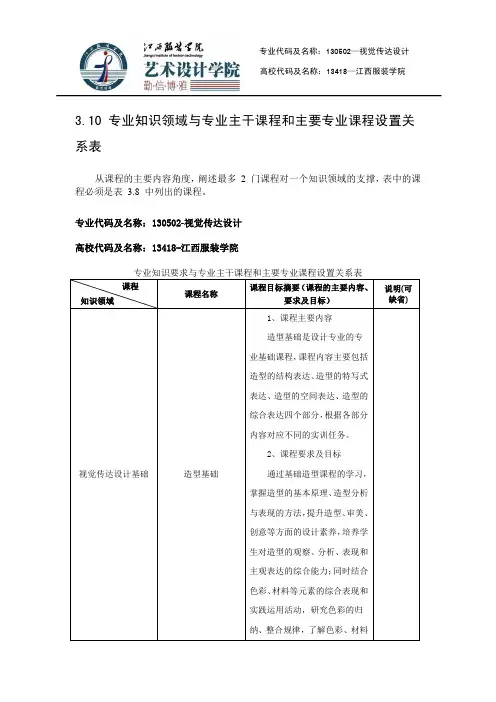 10专业知识领域与专业主干课程和主要专业课程设置关系表