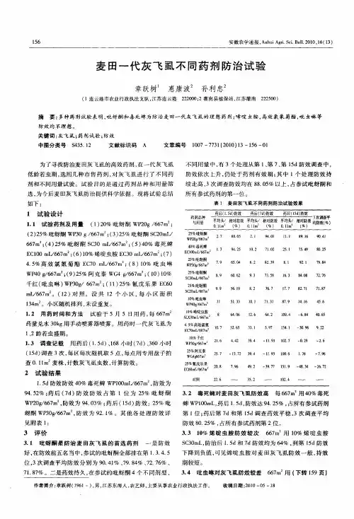 麦田一代灰飞虱不同药剂防治试验