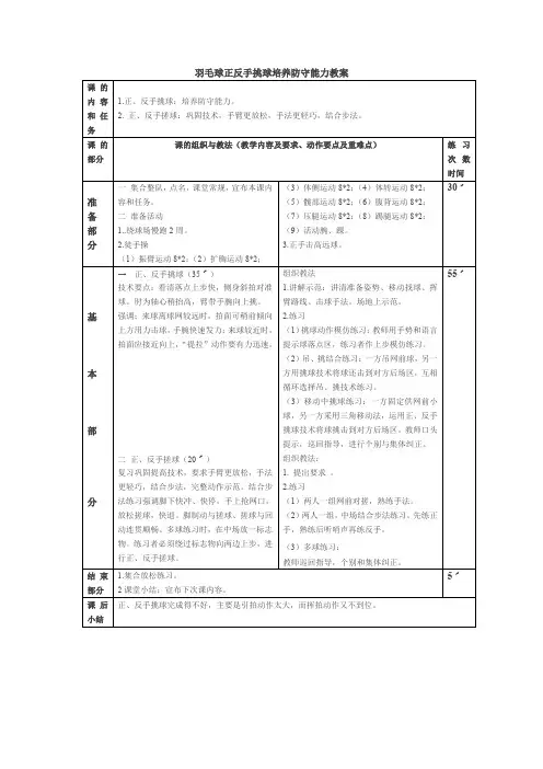 羽毛球正反手挑球培养防守能力教案