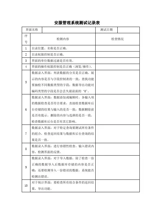 管理系统测试记录表