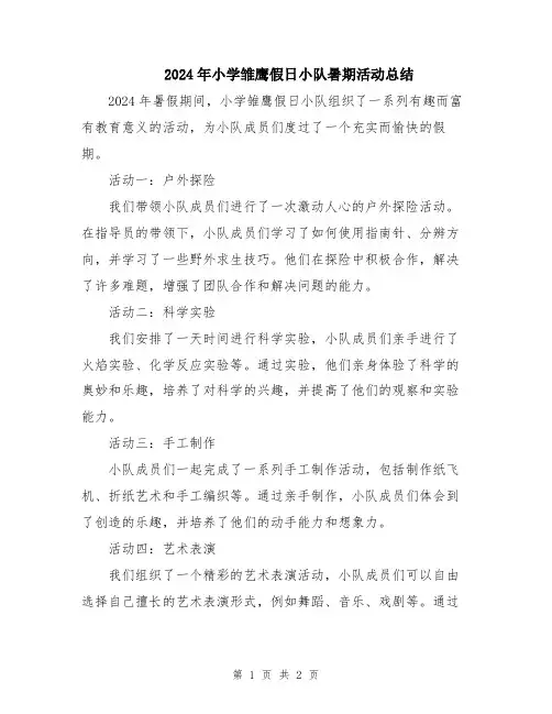 2024年小学雏鹰假日小队暑期活动总结