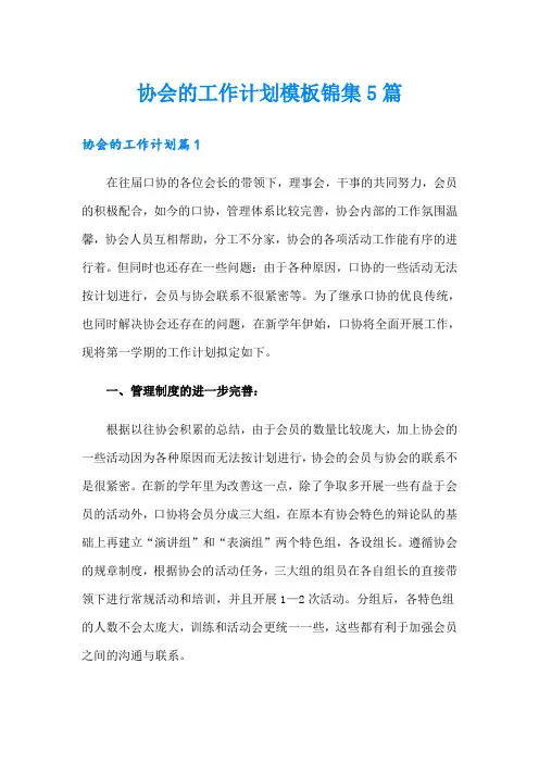 协会的工作计划模板锦集5篇