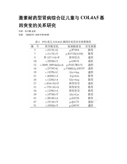 激素耐药型肾病综合征儿童与COL4A5基因突变的关系研究