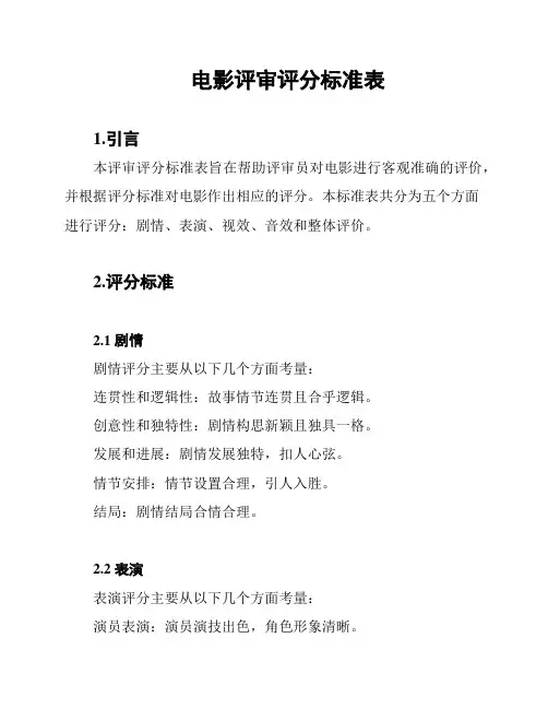 电影评审评分标准表