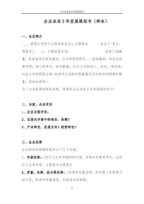 公司未来3年发展规划书