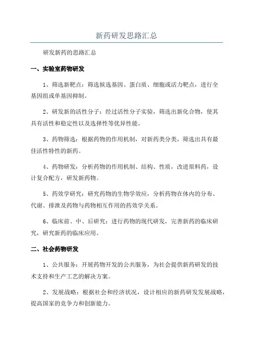 新药研发思路汇总