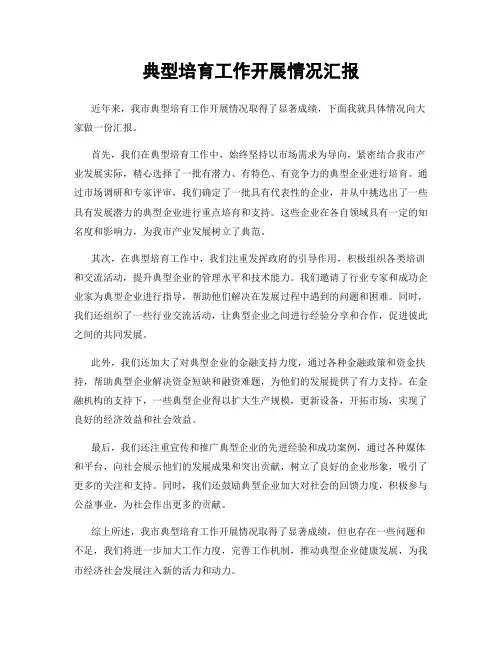 典型培育工作开展情况汇报