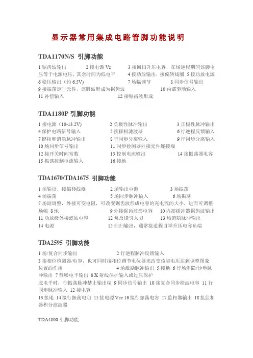 显示器常用集成电路管脚功能说明