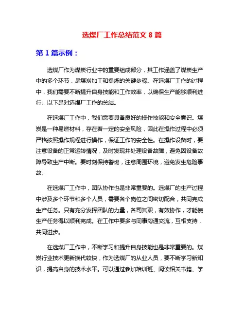 选煤厂工作总结范文8篇
