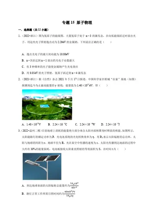 专题15原子物理(原卷版+解析)