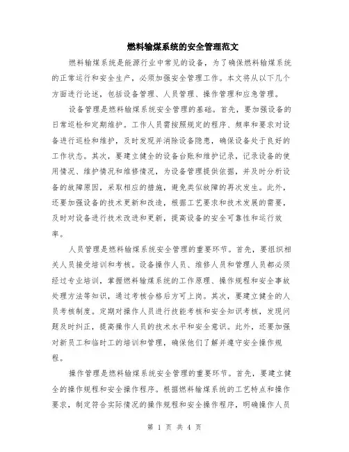 燃料输煤系统的安全管理范文（二篇）