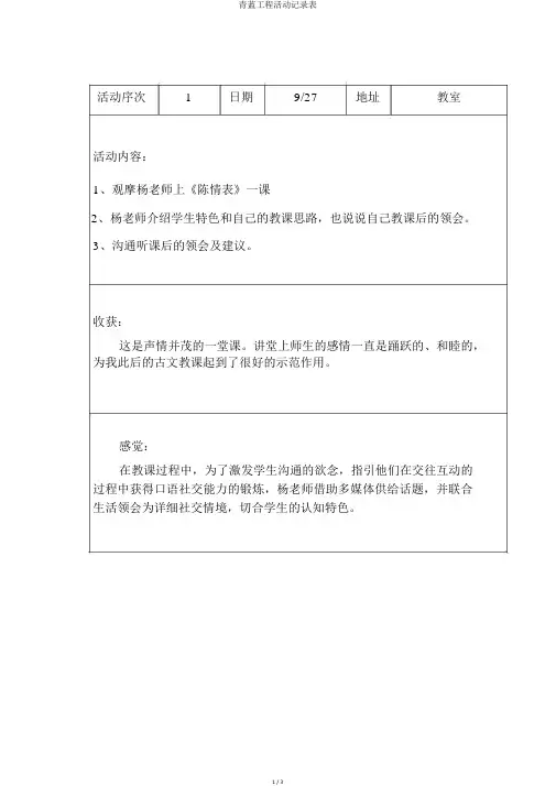 青蓝工程活动记录表
