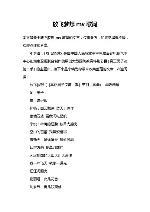 放飞梦想mv歌词