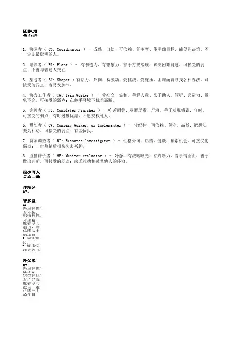 贝尔宾团队角色测试