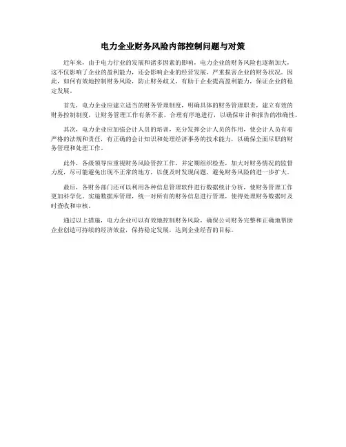 电力企业财务风险内部控制问题与对策