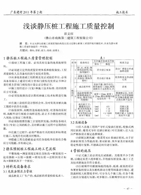 浅谈静压桩工程施工质量控制