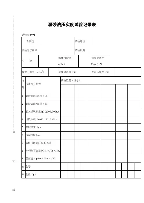 灌砂法压实度试验记录表