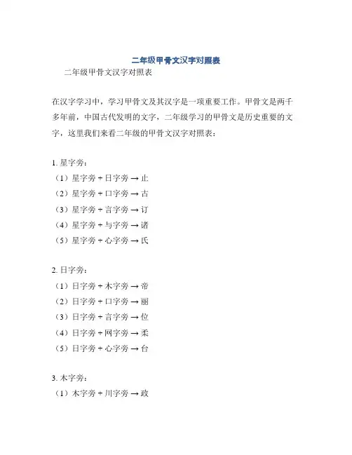 二年级甲骨文汉字对照表