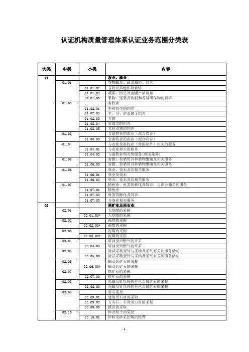 ISO9001注册审核员专业划分小类
