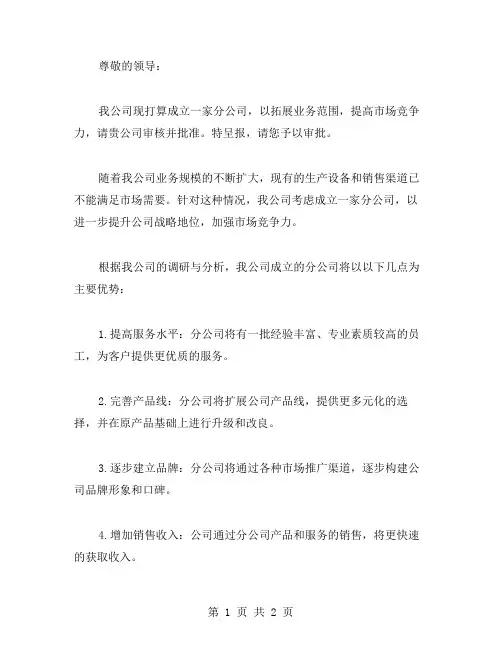 关于成立分公司请示范文