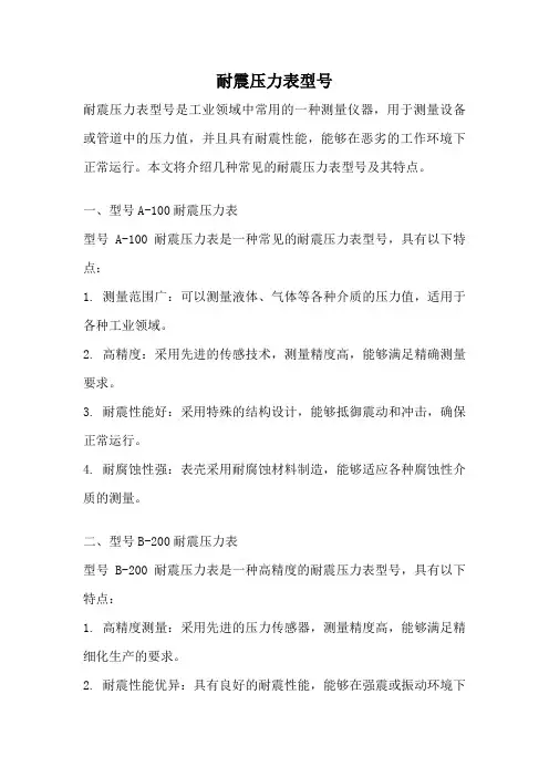 耐震压力表型号