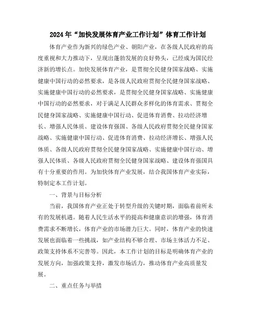 2024年“加快发展体育产业工作计划”体育工作计划
