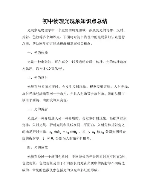 初中物理光现象知识点总结