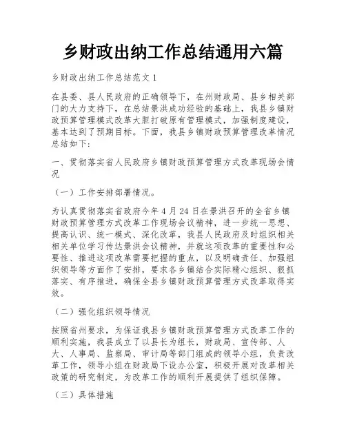 乡财政出纳工作总结通用六篇